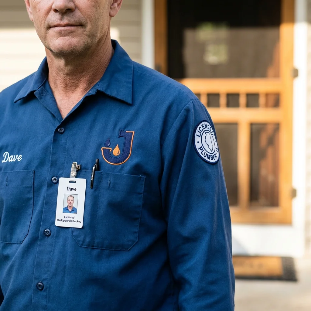 Licensed plumber showing ID badge in Pittsboro, NC